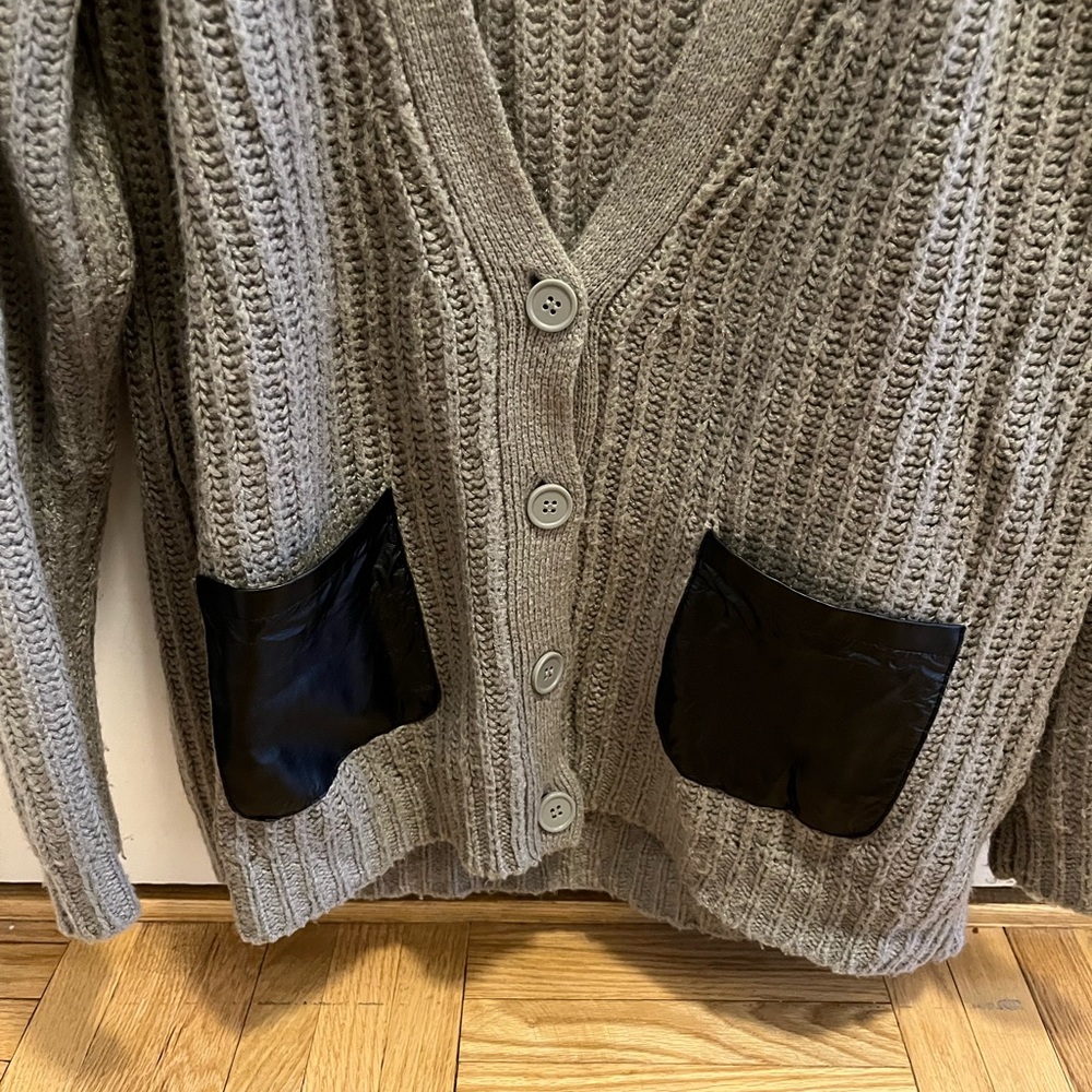 Olive & Oak Gray Cardigan Sweater with Black Leather Accents - Picture 2 of 6